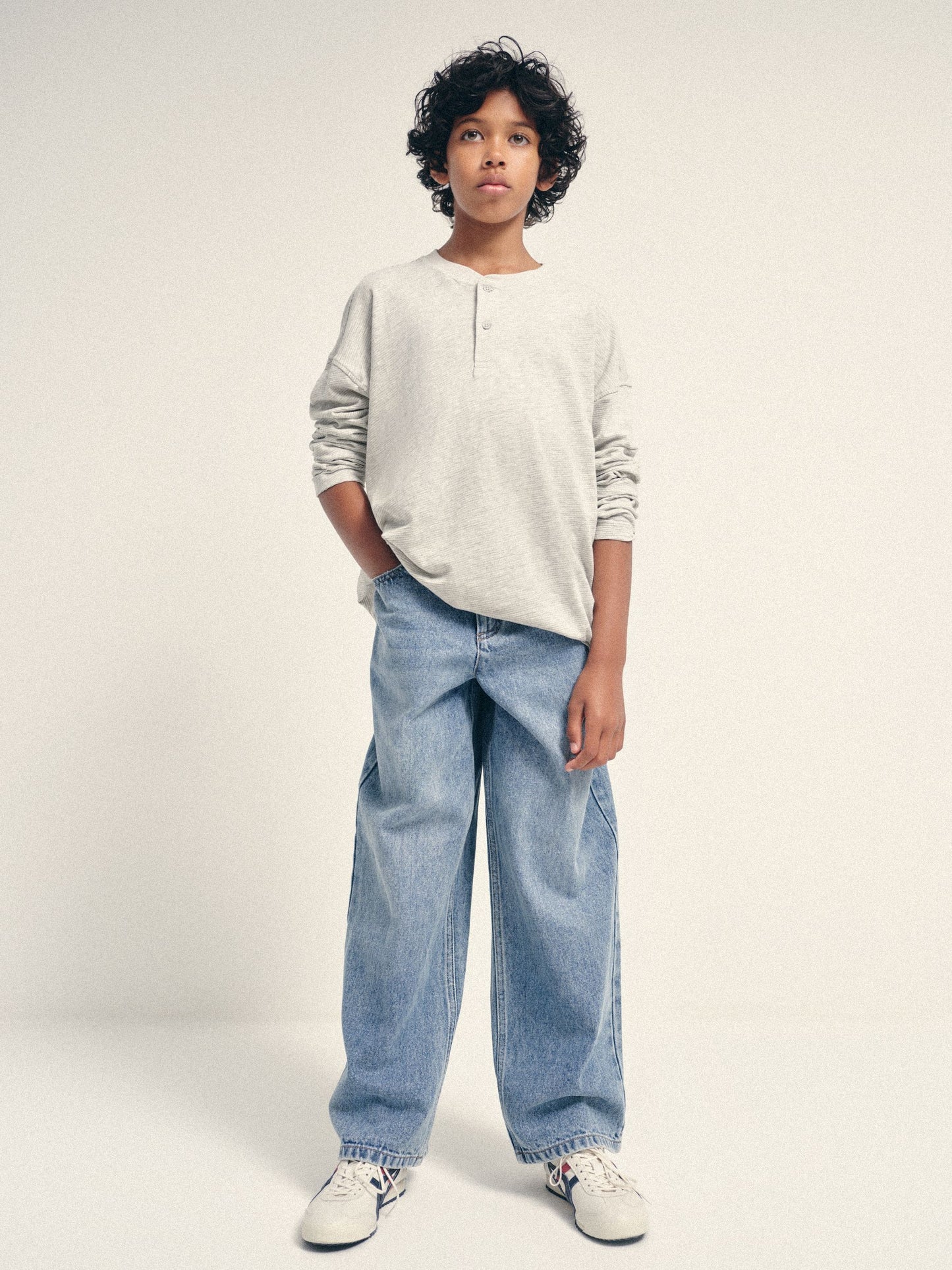 Dsiney Kidz - The Set 4 Pack Textured Stripe Long Sleeve Henley T-Shirts Blue/White/Grey Marl image 2