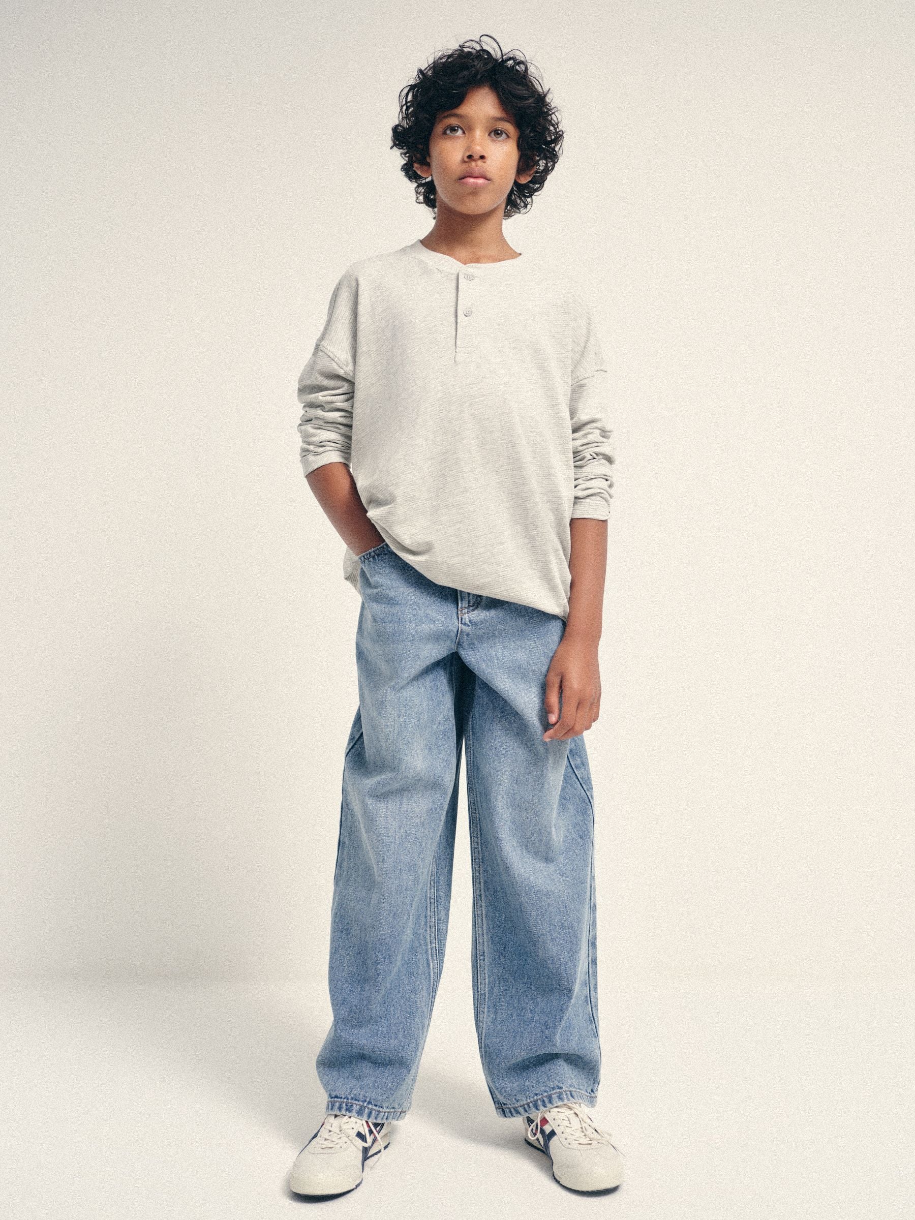 Dsiney Kidz - The Set 4 Pack Textured Stripe Long Sleeve Henley T-Shirts Blue/White/Grey Marl image 2