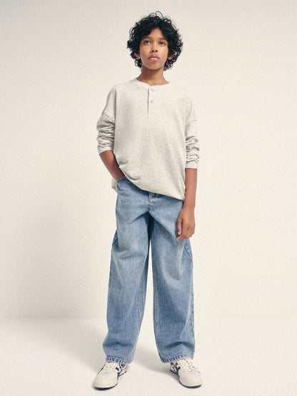 Dsiney Kidz - The Set 4 Pack Textured Stripe Long Sleeve Henley T-Shirts Blue/White/Grey Marl image 2
