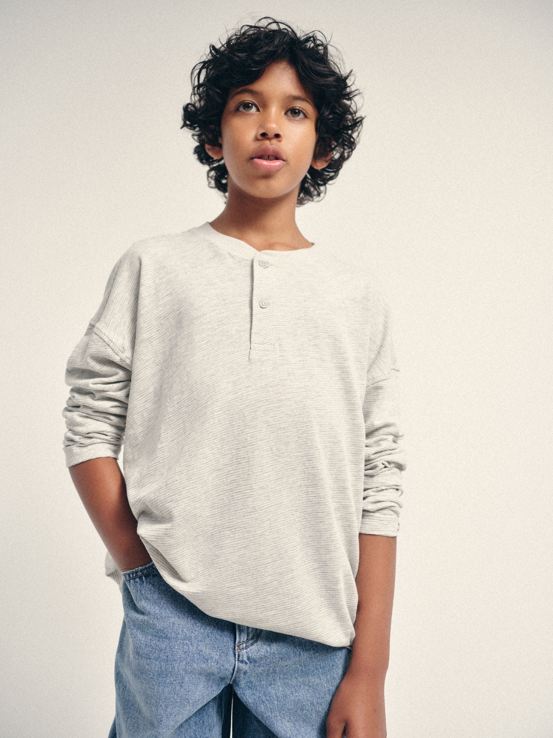 Dsiney Kidz - The Set 4 Pack Textured Stripe Long Sleeve Henley T-Shirts Blue/White/Grey Marl image 4