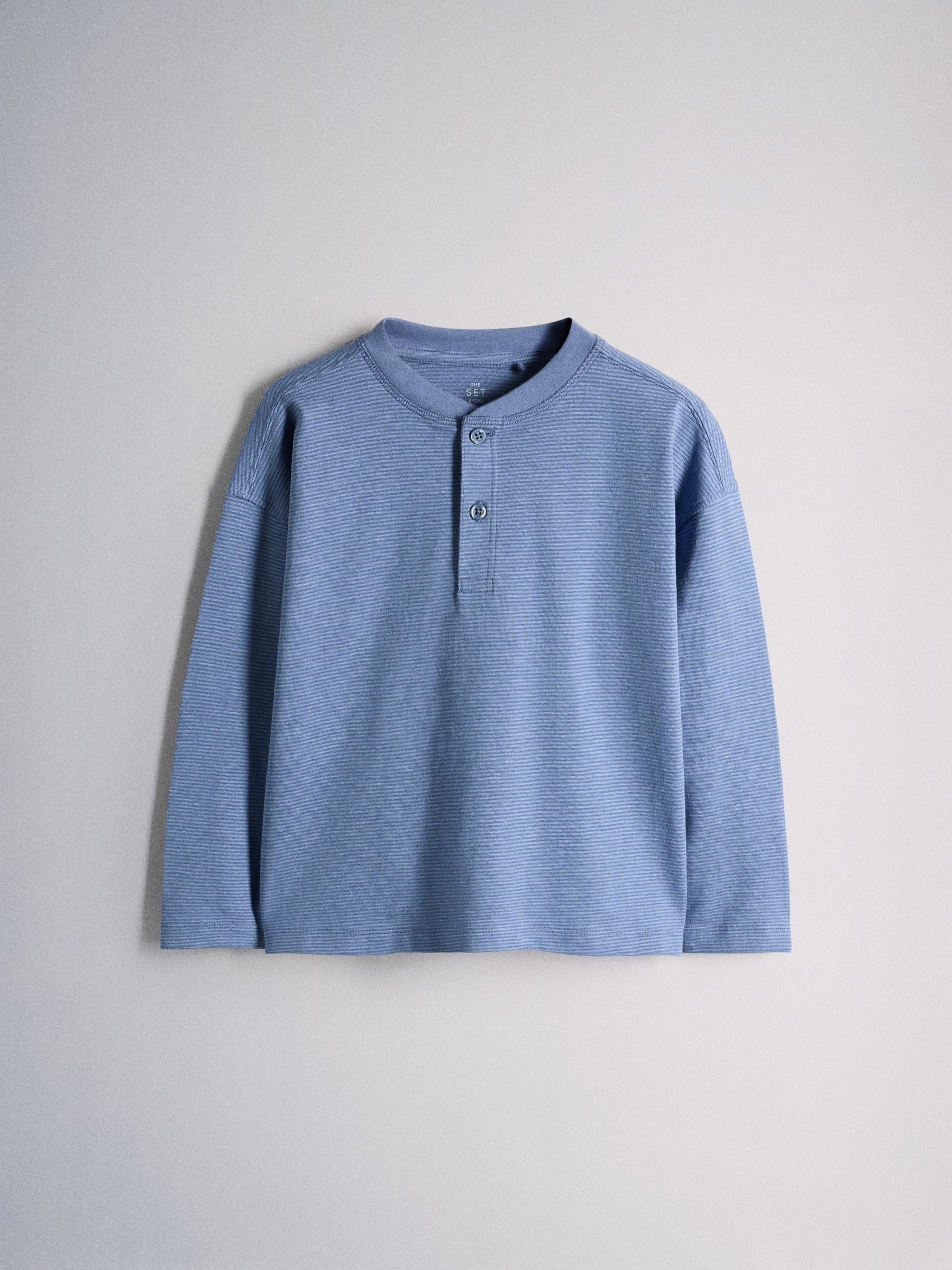 Dsiney Kidz - The Set 4 Pack Textured Stripe Long Sleeve Henley T-Shirts Blue/White/Grey Marl image 8