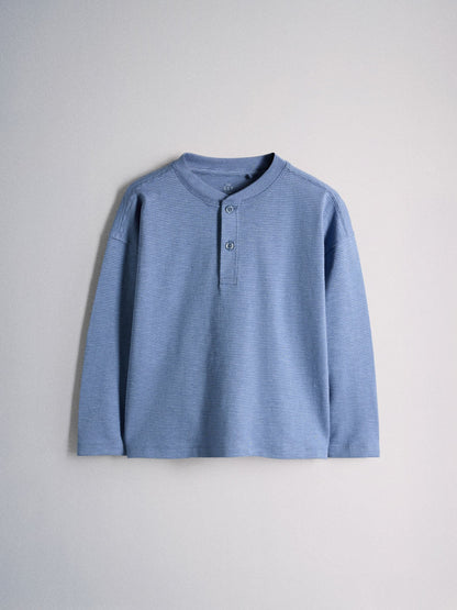 Dsiney Kidz - The Set 4 Pack Textured Stripe Long Sleeve Henley T-Shirts Blue/White/Grey Marl image 8