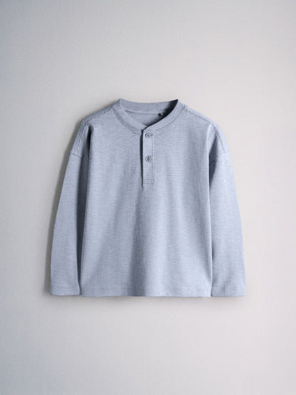 Dsiney Kidz - The Set 4 Pack Textured Stripe Long Sleeve Henley T-Shirts Blue/White/Grey Marl image 9