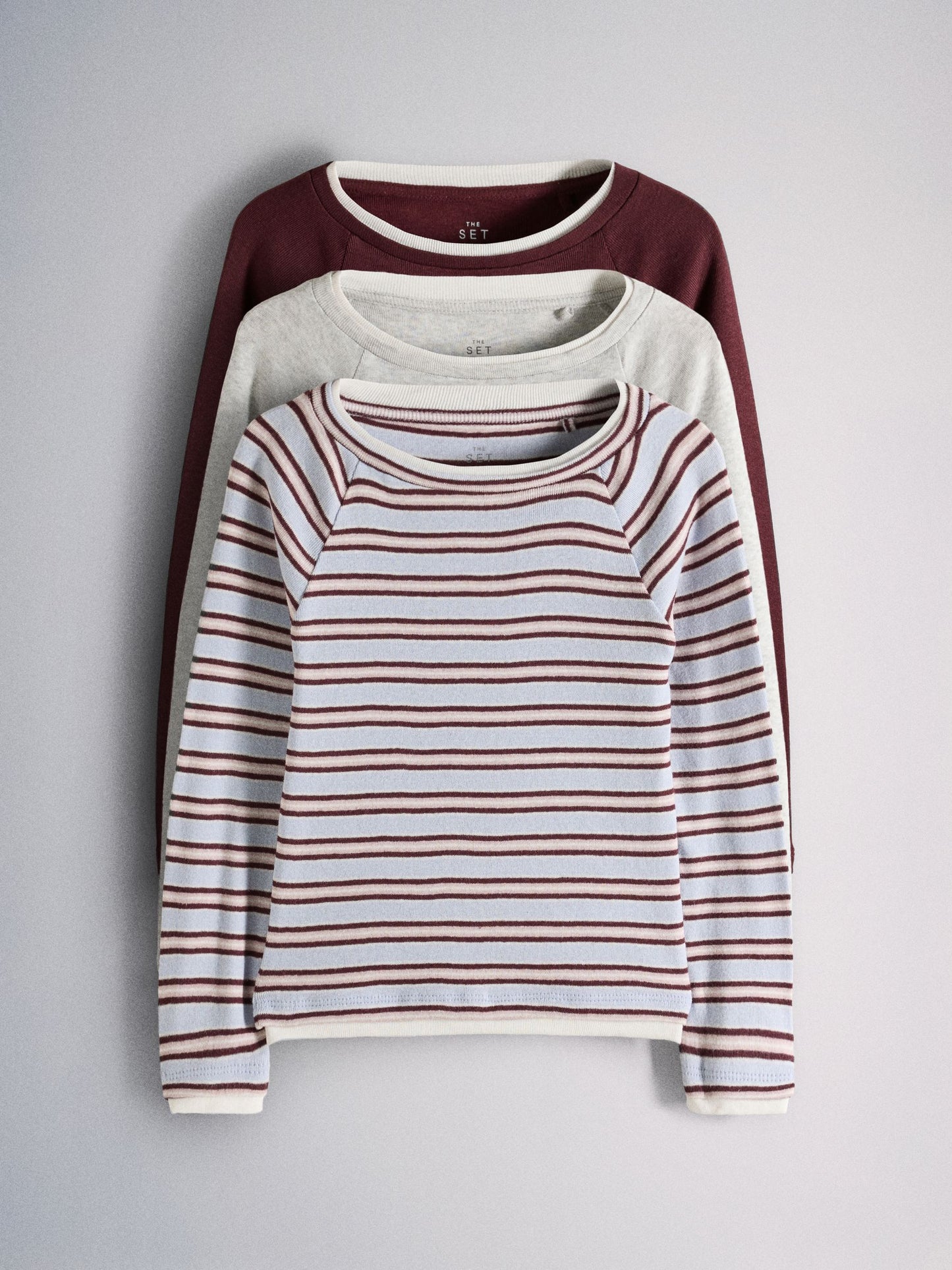 Dsiney Kidz - The Set 3 Pack Mock Boat Neck Long Sleeve T-Shirts Berry Red/Light Blue/Grey Marl image 1