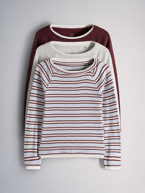 Dsiney Kidz - The Set 3 Pack Mock Boat Neck Long Sleeve T-Shirts Berry Red/Light Blue/Grey Marl image 1