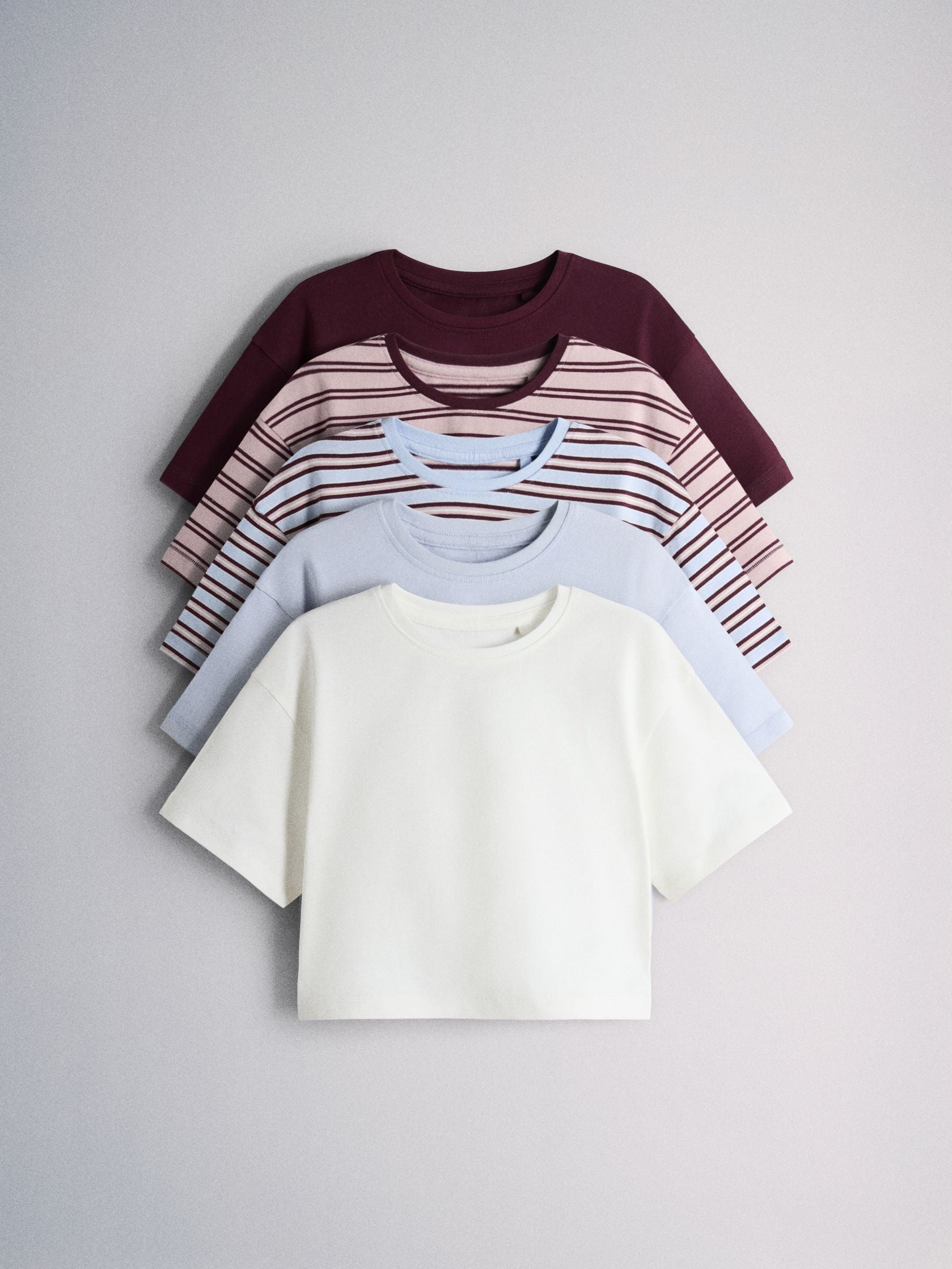 Dsiney Kidz - The Set 5 Pack Short Sleeve Oversized T-Shirts Red Stripe/Light Blue/White image 1