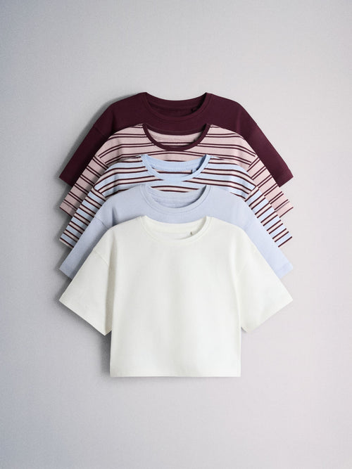 Dsiney Kidz - The Set 5 Pack Short Sleeve Oversized T-Shirts Red Stripe/Light Blue/White image 1