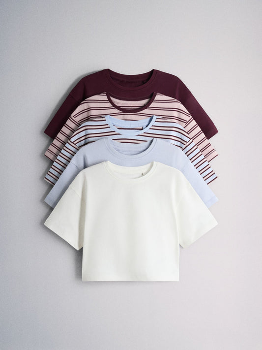 Dsiney Kidz - The Set 5 Pack Short Sleeve Oversized T-Shirts Red Stripe/Light Blue/White image 1