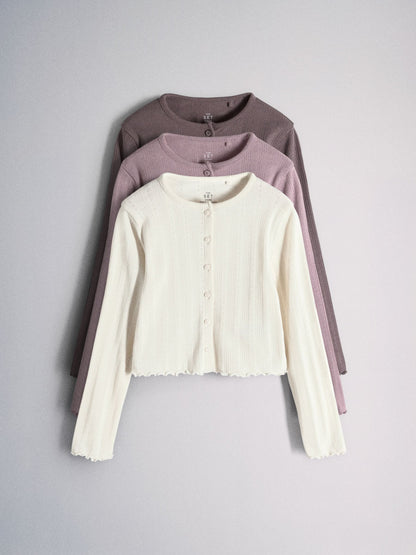 Dsiney Kidz - The Set 3 Pack Jersey Pointelle Long Sleeve Cardigans Purple/Lilac/Cream image 1