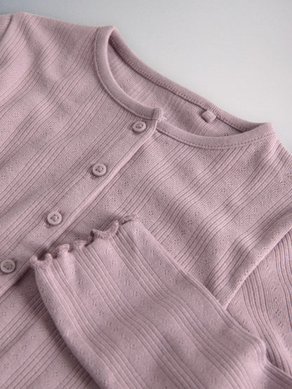 Dsiney Kidz - The Set 3 Pack Jersey Pointelle Long Sleeve Cardigans Purple/Lilac/Cream image 10