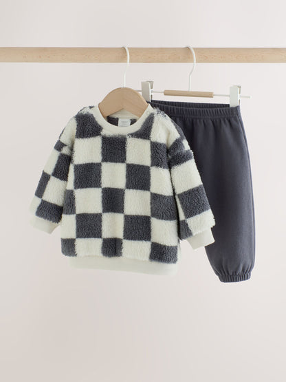 Grey Checkerboard Fleece Top and Joggers Baby Set (0mths-2yrs) - image 1