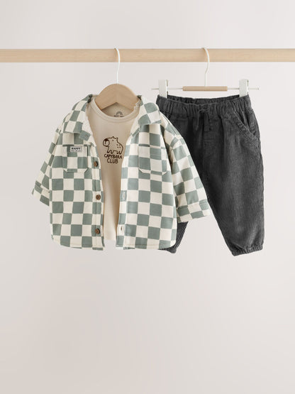 Green Checkerboard Shacket, Top and Trouser Baby 3 Piece Set (0mths-2yrs) - image 1