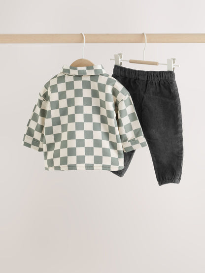 Green Checkerboard Shacket, Top and Trouser Baby 3 Piece Set (0mths-2yrs) - image 2
