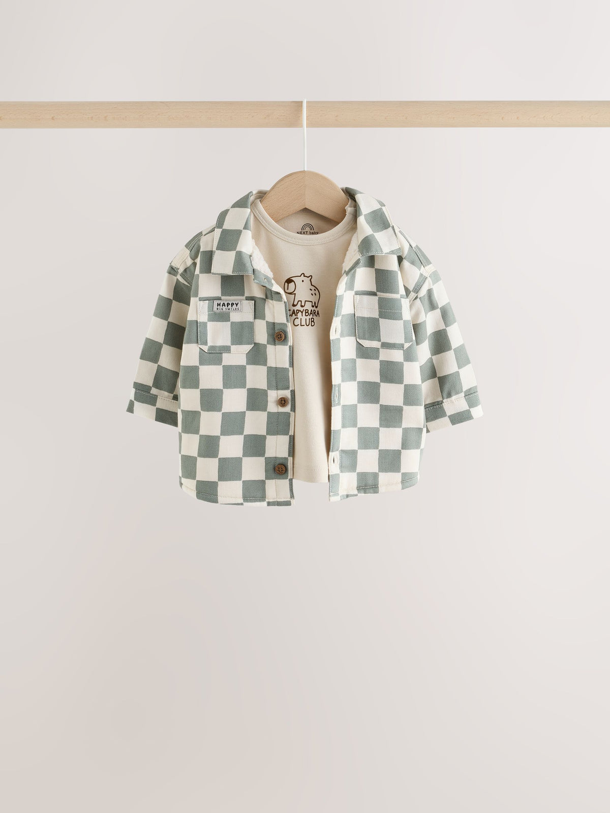 Green Checkerboard Shacket, Top and Trouser Baby 3 Piece Set (0mths-2yrs) - image 3