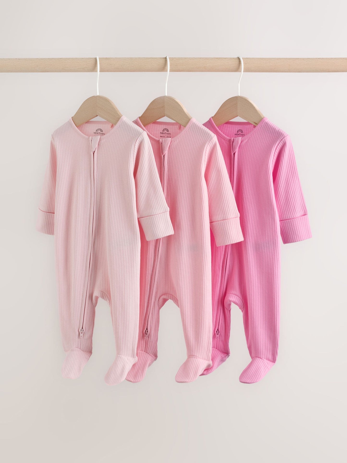 Pink Two Way Zip Baby Sleepsuits 3 Pack (0-2yrs) image 1
