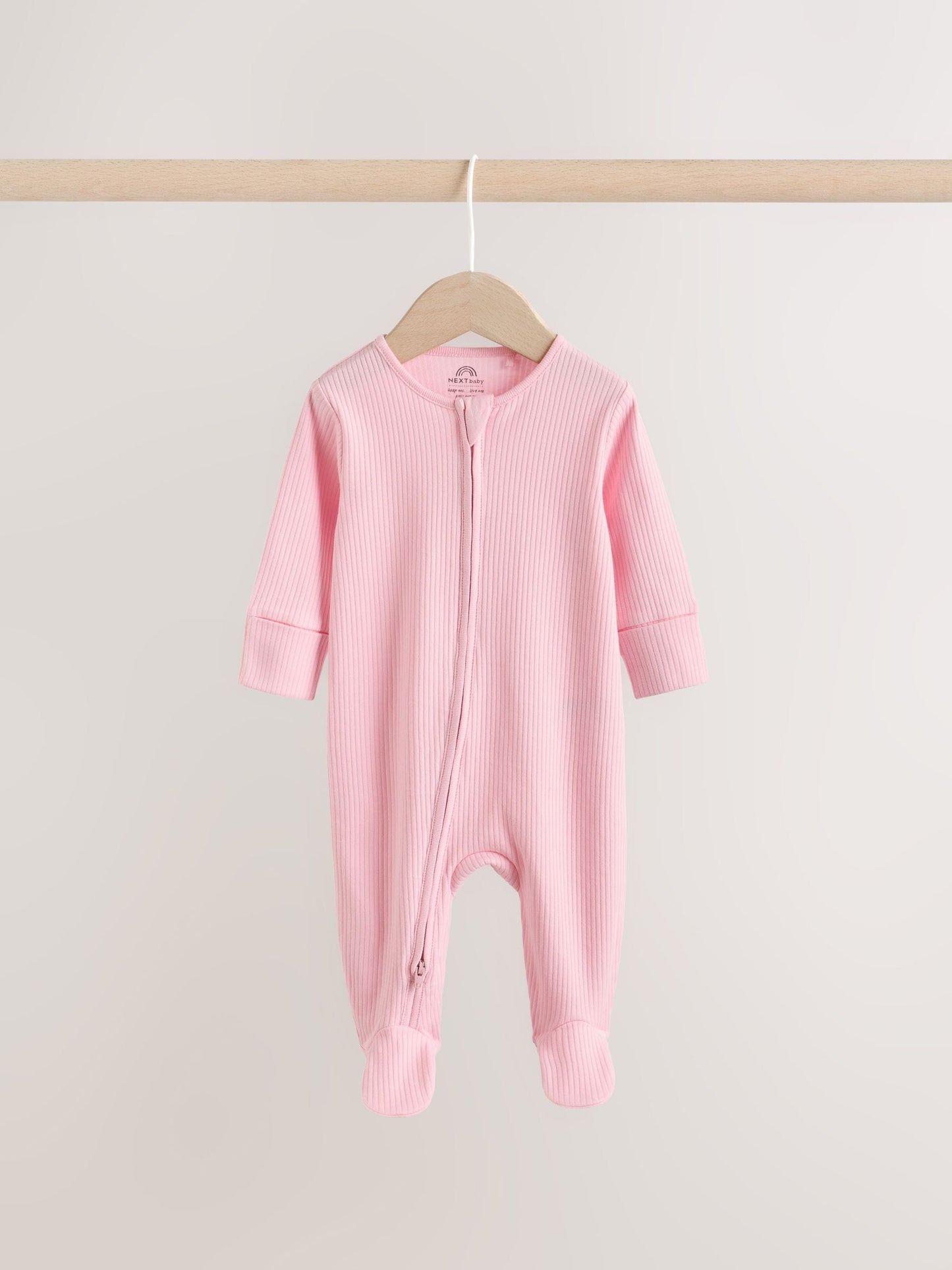 Pink Two Way Zip Baby Sleepsuits 3 Pack (0-2yrs) image 3