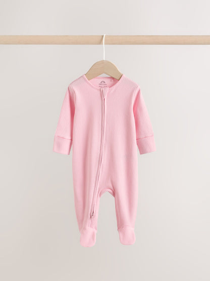 Pink Two Way Zip Baby Sleepsuits 3 Pack (0-2yrs) image 3