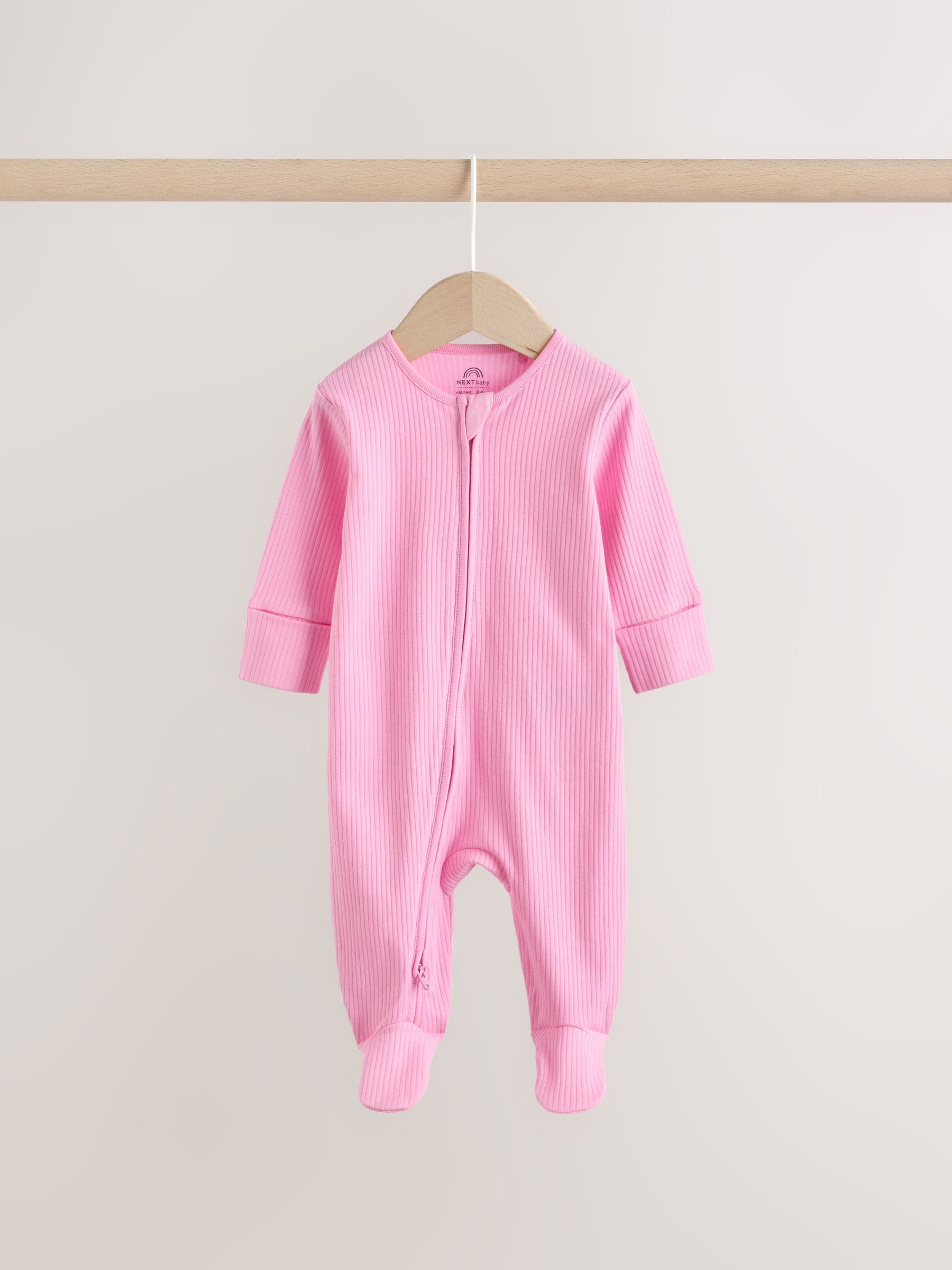 Pink Two Way Zip Baby Sleepsuits 3 Pack (0-2yrs) image 4