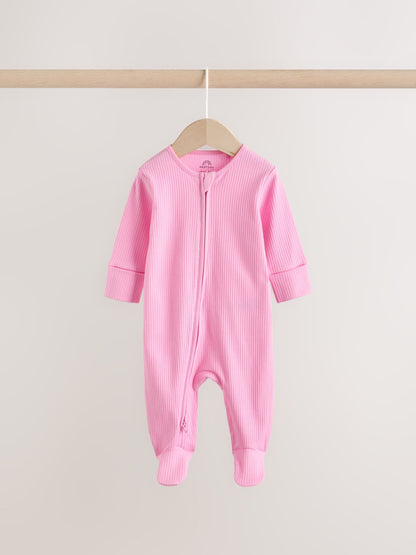 Pink Two Way Zip Baby Sleepsuits 3 Pack (0-2yrs) image 4