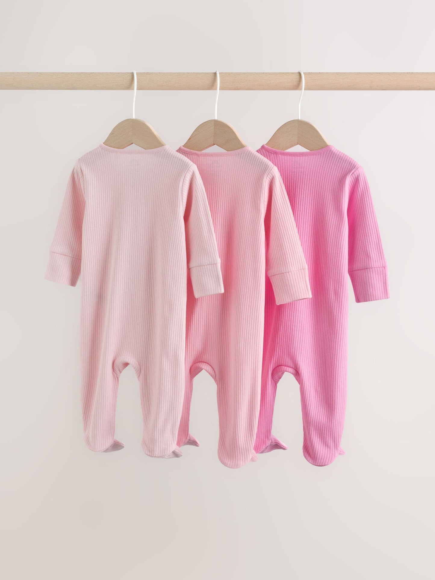 Pink Two Way Zip Baby Sleepsuits 3 Pack (0-2yrs) image 5