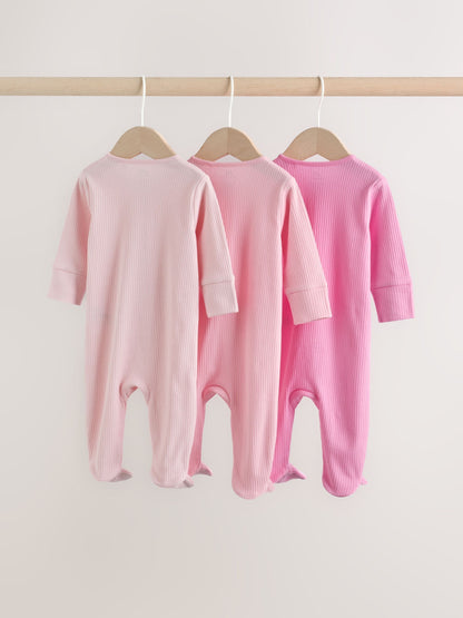 Pink Two Way Zip Baby Sleepsuits 3 Pack (0-2yrs) image 5