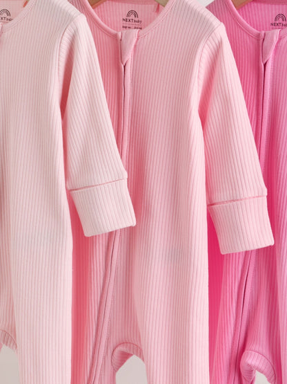 Pink Two Way Zip Baby Sleepsuits 3 Pack (0-2yrs) image 7