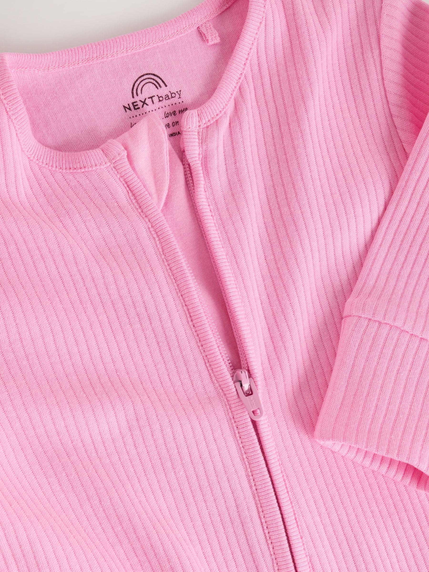 Pink Two Way Zip Baby Sleepsuits 3 Pack (0-2yrs) image 8