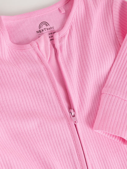 Pink Two Way Zip Baby Sleepsuits 3 Pack (0-2yrs) image 8