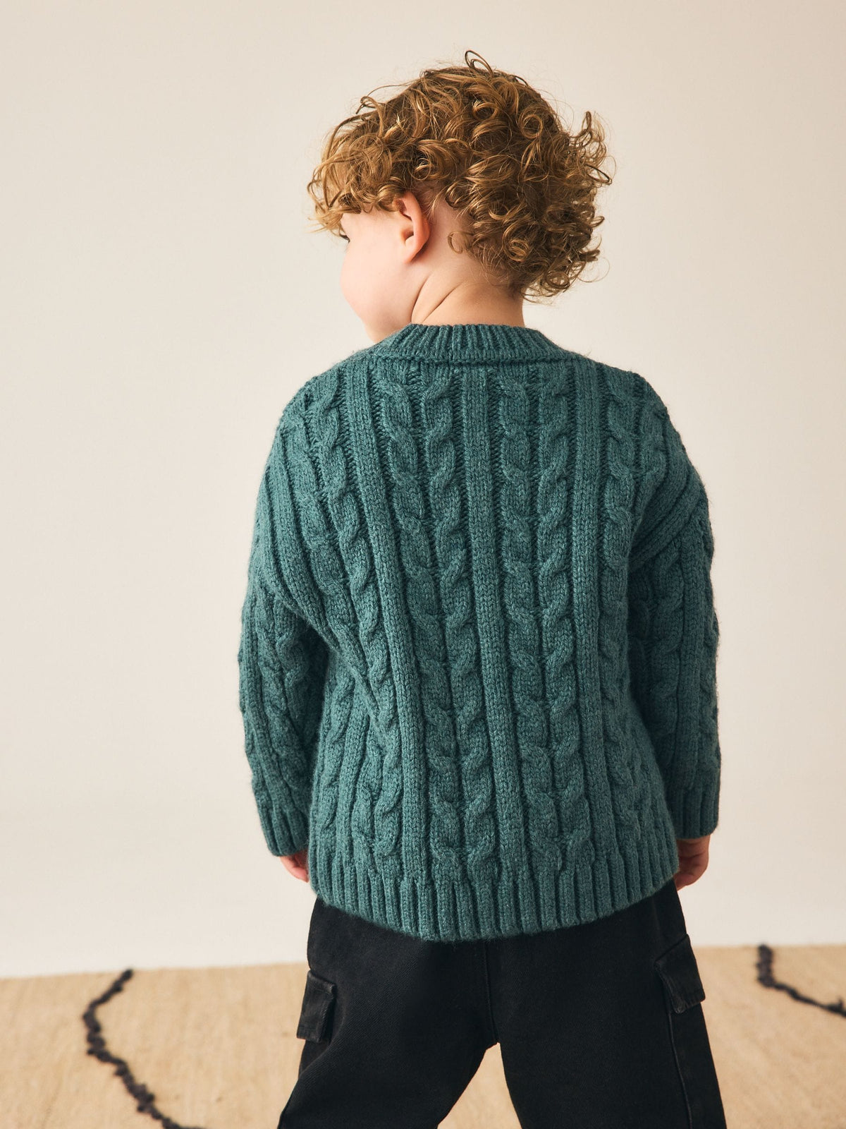 Dsiney Kidz - Dark Teal Blue Cable Knit Crew Neck Jumper (3mths-7yrs) image 3