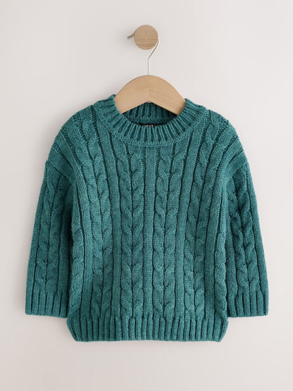 Dsiney Kidz - Dark Teal Blue Cable Knit Crew Neck Jumper (3mths-7yrs) image 5