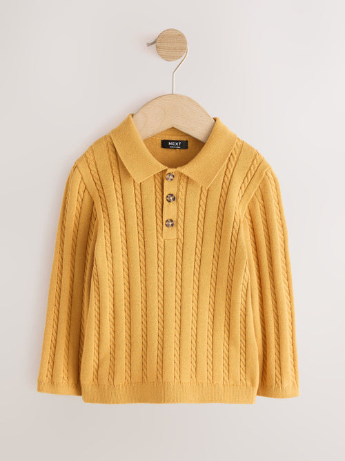 Dsiney Kidz - Tan Brown Cable Knit Polo Shirt (3mths-7yrs) image 1