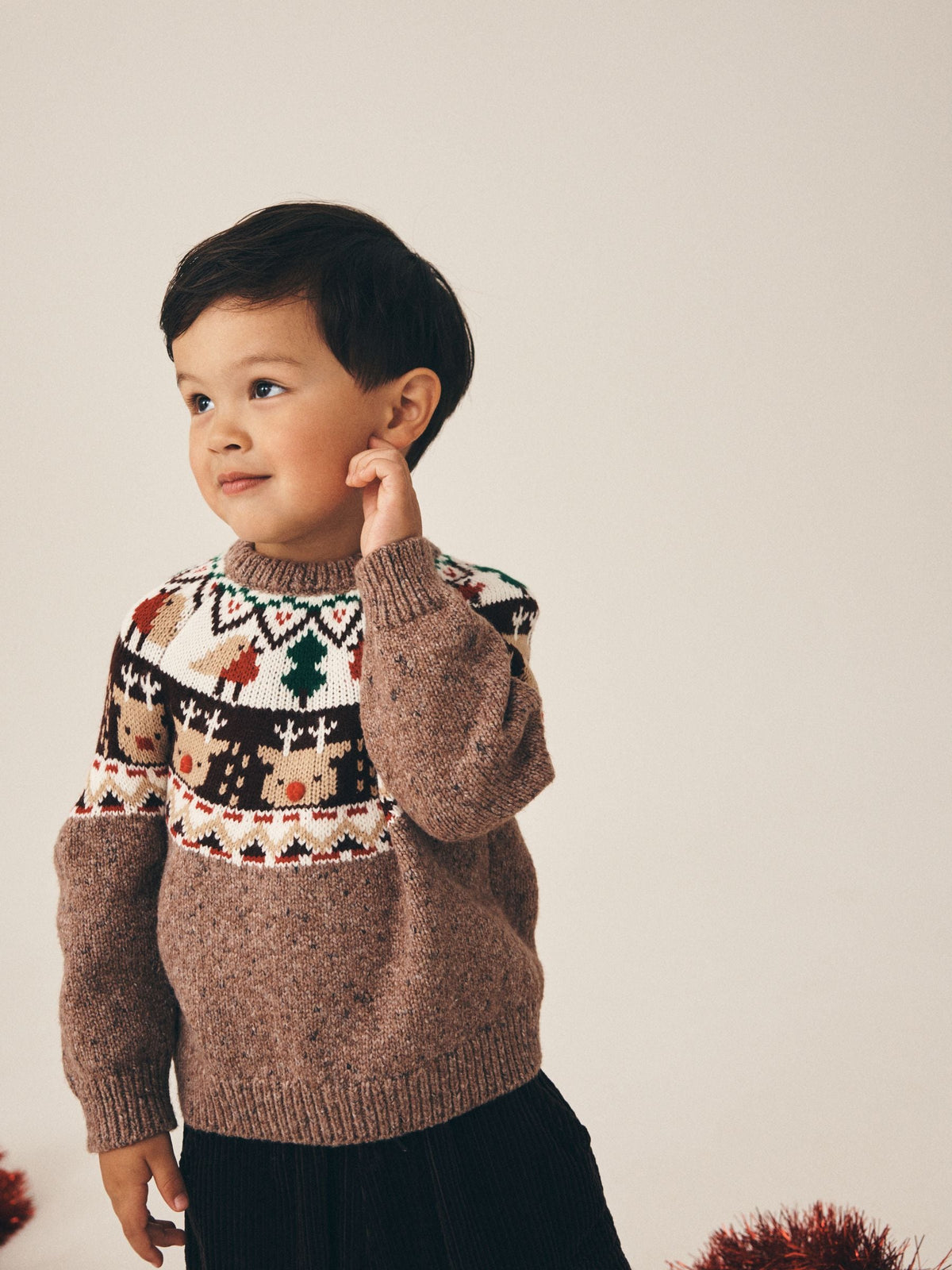 Brown Fairisle Reindeer Christmas Crew Neck Jumper (3mths-7yrs) - image 1