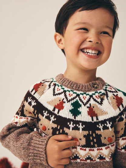 Brown Fairisle Reindeer Christmas Crew Neck Jumper (3mths-7yrs) - image 3
