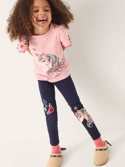 Monsoon Blue Embroidered Unicorn Leggings image 1