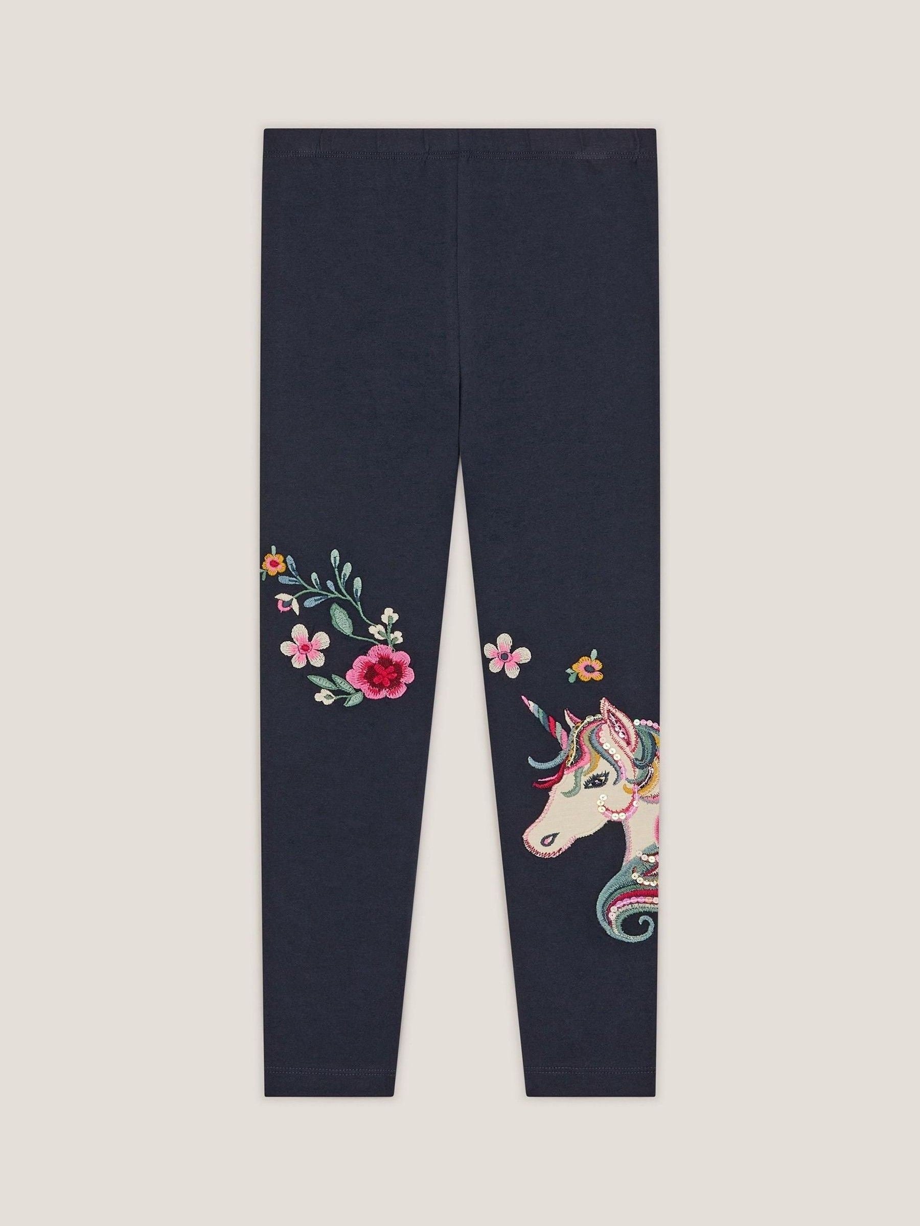 Monsoon Blue Embroidered Unicorn Leggings image 2
