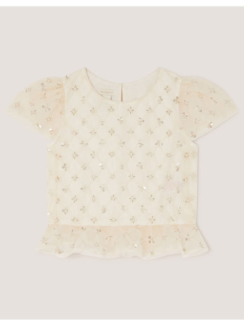 Monsoon White Gracie Embellished Peplum Top image 1