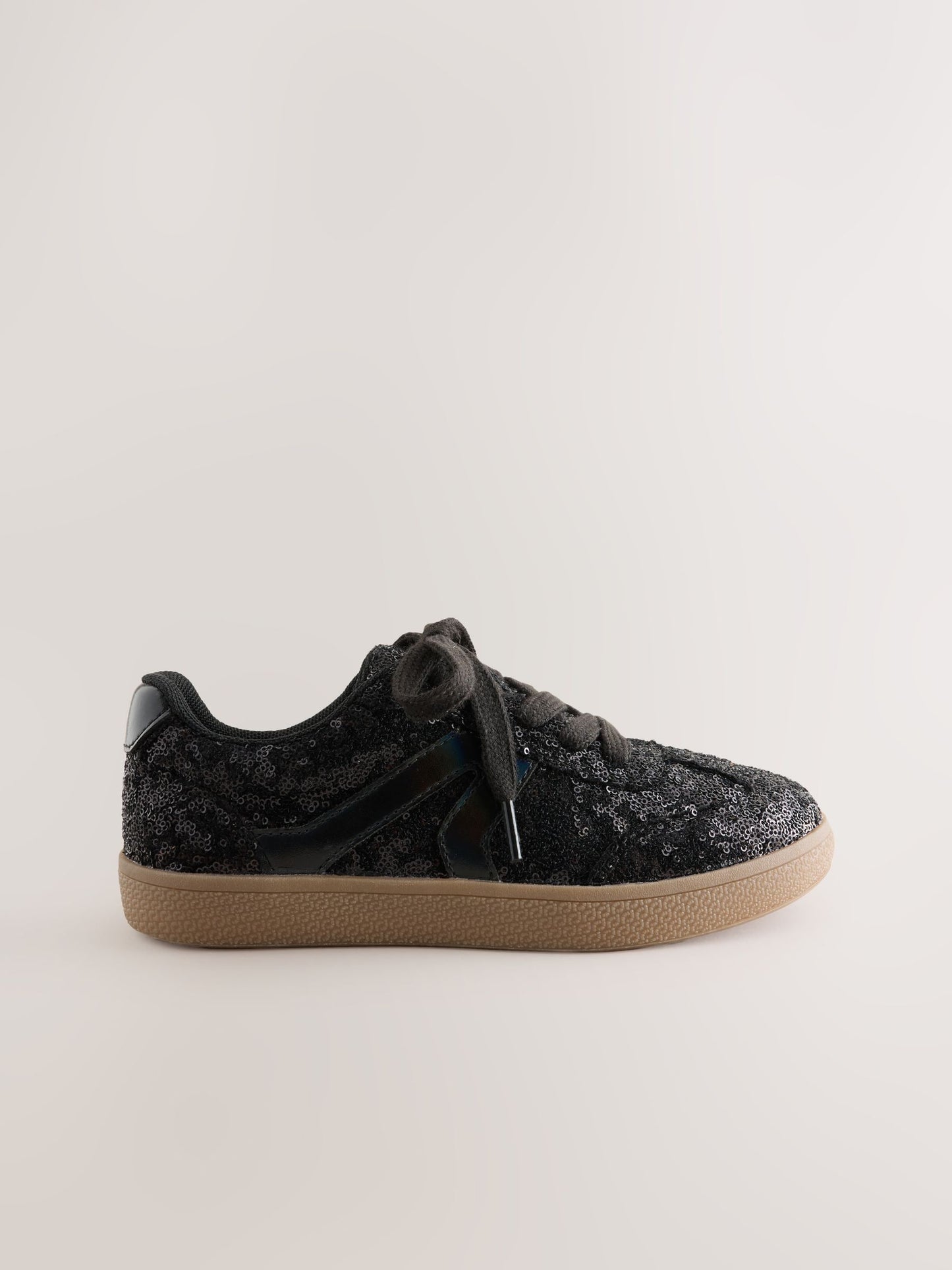 Black Sequin Wide Fit (G) Retro Trainers image 2