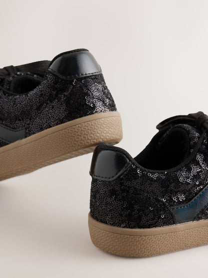 Black Sequin Wide Fit (G) Retro Trainers image 3