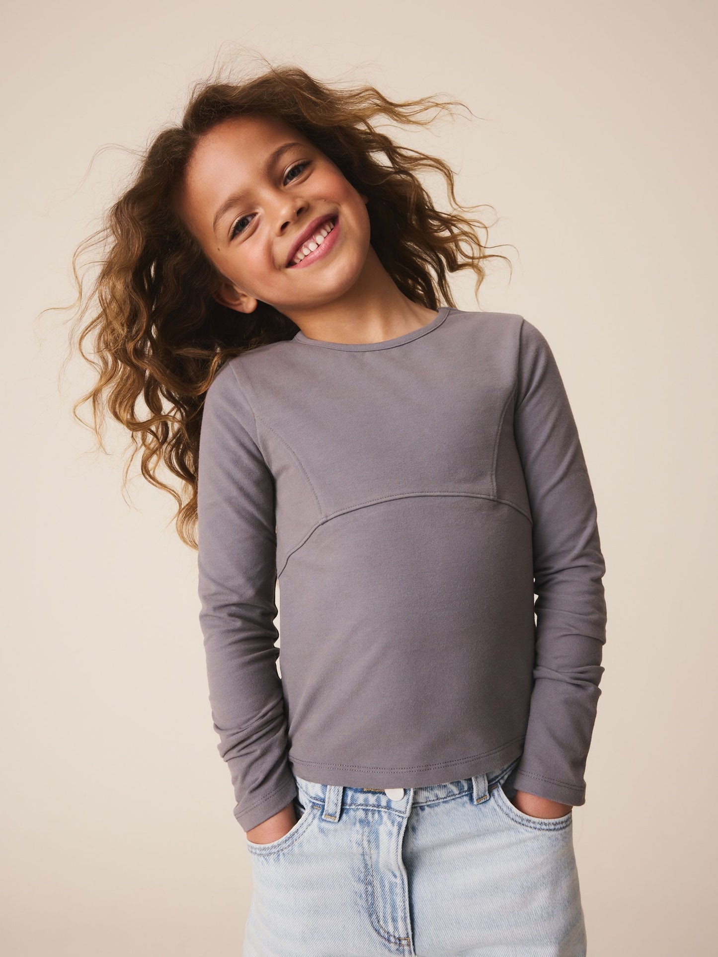 Dsiney Kidz - Grey Long Sleeve Seam Detail Top (3-16yrs) image 1