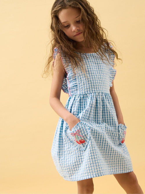 Angels By Accessorize Blue Cherry Gingham Dress image 1