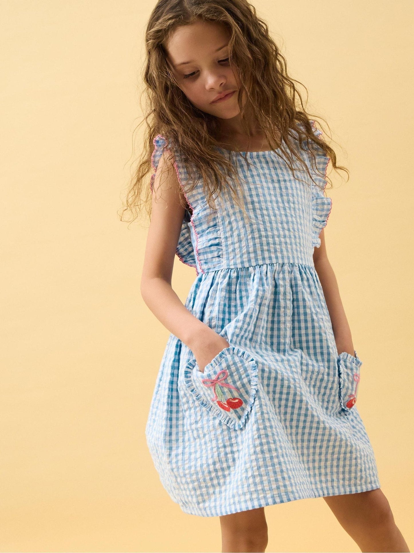 Angels By Accessorize Blue Cherry Gingham Dress image 1