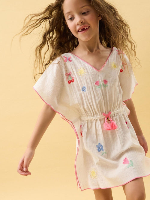 Dsiney Kidz - Angels By Accessorize White Girls Cherry Embroidered Kaftan image 1