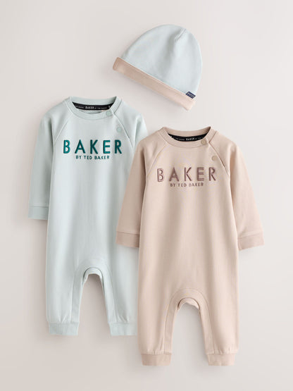 Baker by Ted Baker Green/Ecru Romper and Hat 3 Piece Set image 1