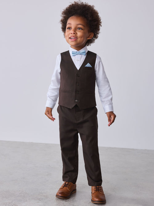 Dsiney Kidz - Baker by Ted Baker Brown/Blue Waistcoat Shirt And Trousers Set image 1