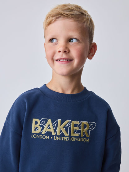 Dsiney Kidz - Baker by Ted Baker Blue Baker by Ted Baker Oversized Sweatshirt and Wide Leg Joggers Set image 5