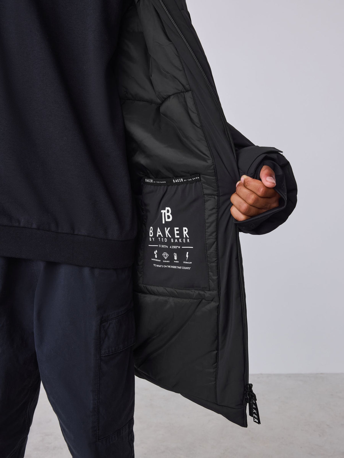 Baker by Ted Baker Black Shower Resistant Longline Padded Coat - image 5