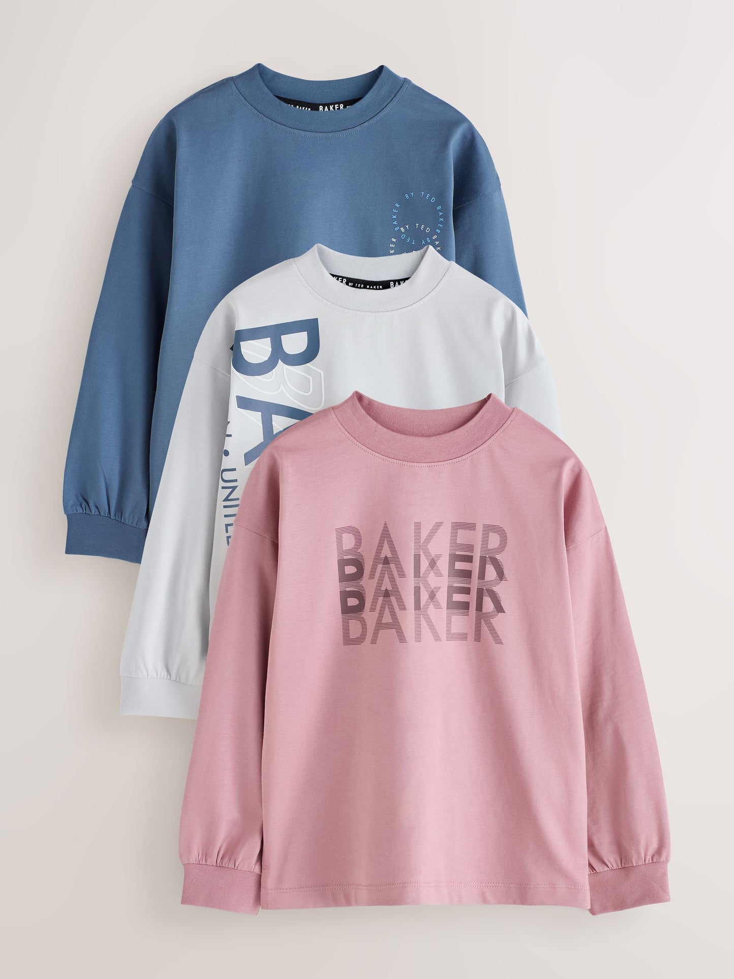 Dsiney Kidz - Baker by Ted Baker Blue/Grey/Pink 3 Pack Long Sleeve Graphic T-Shirts image 1