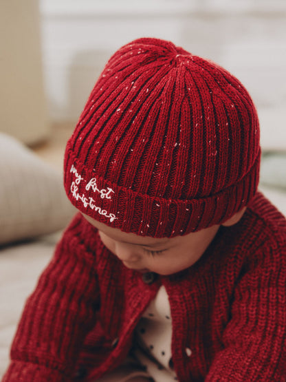 Red My First Christmas Embroidered Knitted Beanie Baby Hat (0mths-2yrs) - image 2