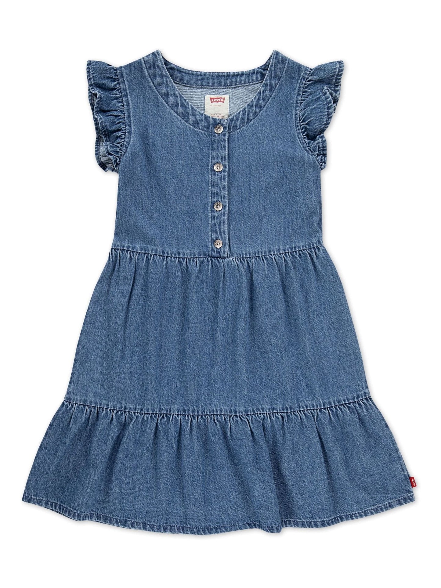 Levi's® Blue Flutter Sleeve Denim Look Logo Dress image 3