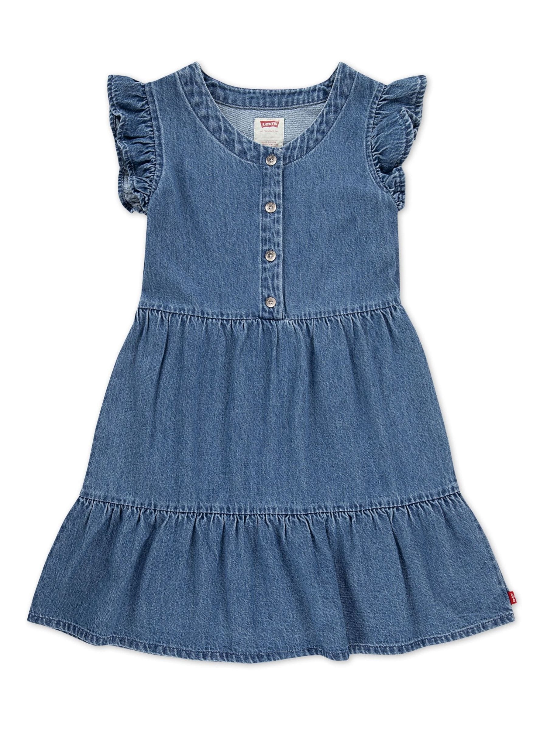 Levi's® Blue Flutter Sleeve Denim Look Logo Dress image 3